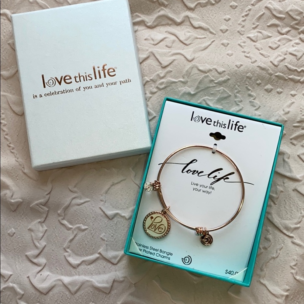 Love Life Stainless Steel Rose Gold Bangle